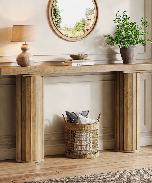 Table console extra longue de ferme de 63 pouces, table de canapé rectangulaire en bois derrière le canapé