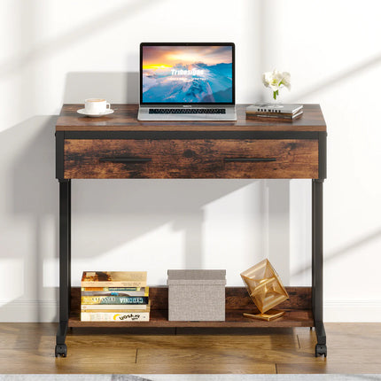 Height Adjustable Desk – Portable Rolling Side Table with Storage Drawers