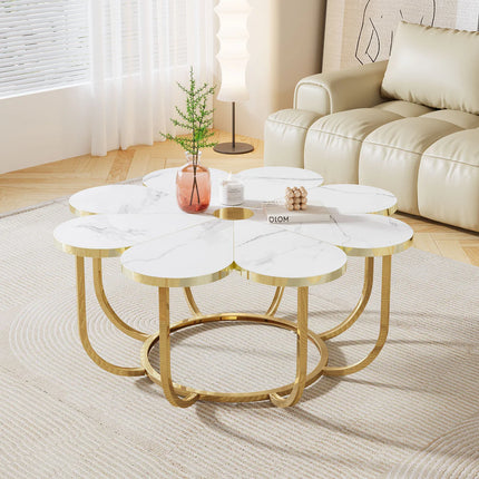 Flower Design Coffee Table, Modern Faux Marble Centerpiece Table for Home