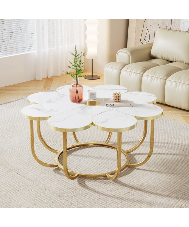 Flower Design Coffee Table, Modern Faux Marble Centerpiece Table for Home