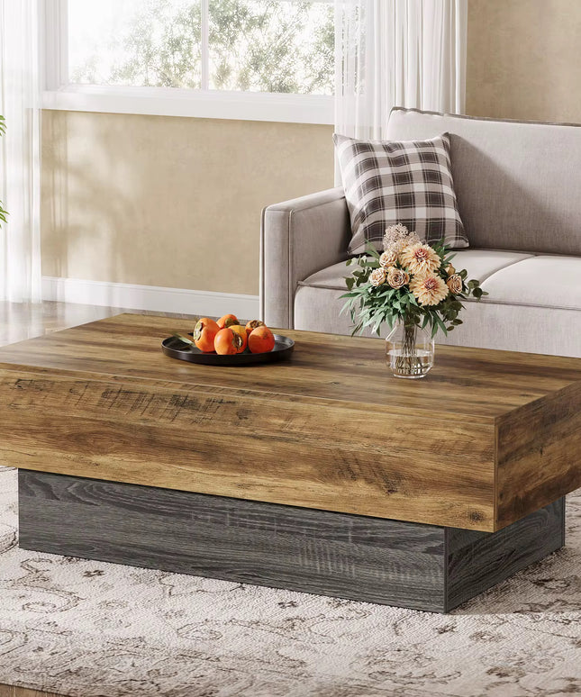 Table basse en bois de ferme moderne 55 pouces rectangle grande table à thé avec base gris table de salon centrale vintage