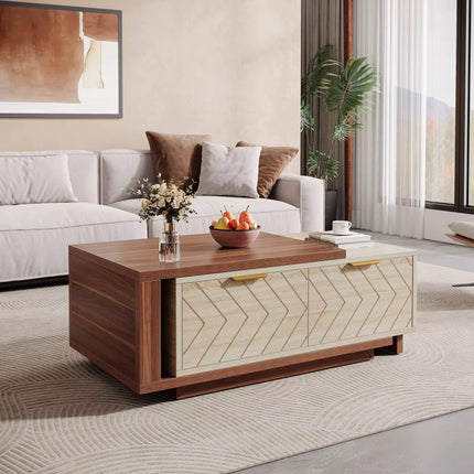 Table basse extensible en bois moderne table centrale de cocktail avec 2 tiroirs de rangement