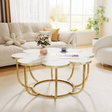 Flower Design Coffee Table, Modern Faux Marble Centerpiece Table for Home