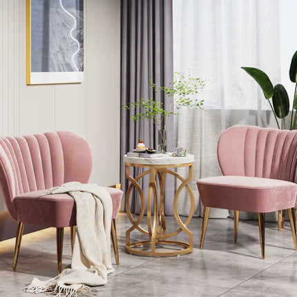 Modern round side table with marble texture