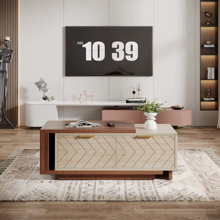Table basse extensible en bois moderne table centrale de cocktail avec 2 tiroirs de rangement