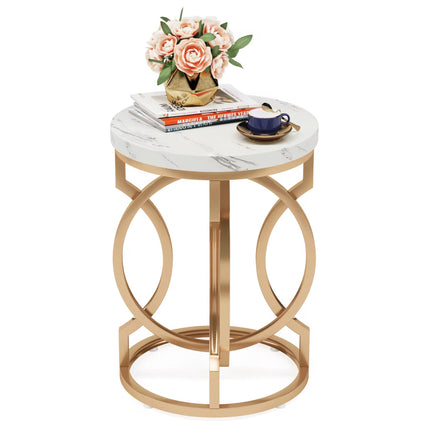 Modern round side table with marble texture