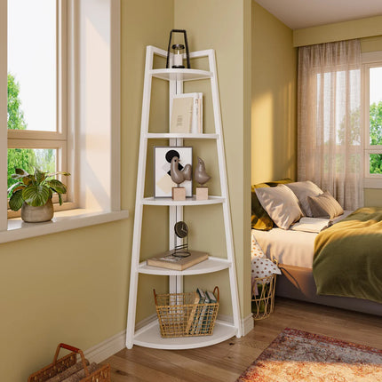 5-Tier Corner Shelf – 70” Tall Ladder Bookshelf for Living Room or Office