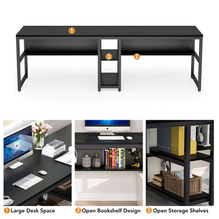 78.7” Double Computer Desk – Two Person Workstation with Storage Shelves