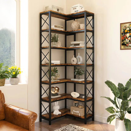 7-Tier Corner Bookshelf – Tall Corner Bookcase Storage Display Rack
