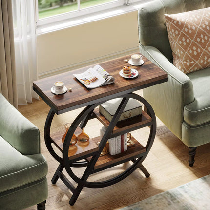 Table d’appoint pour salon, table d’appoint étroite en 3 niveaux avec rangement