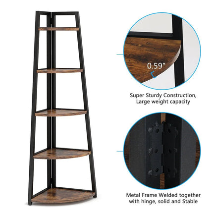 5-Tier Corner Shelf – 70” Tall Ladder Bookshelf for Living Room or Office
