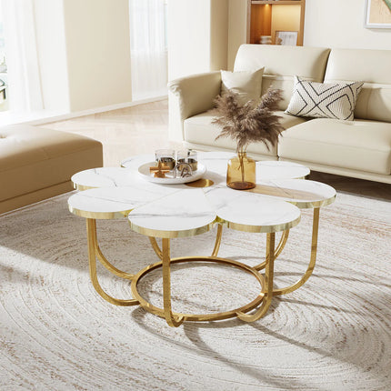 Flower Design Coffee Table, Modern Faux Marble Centerpiece Table for Home