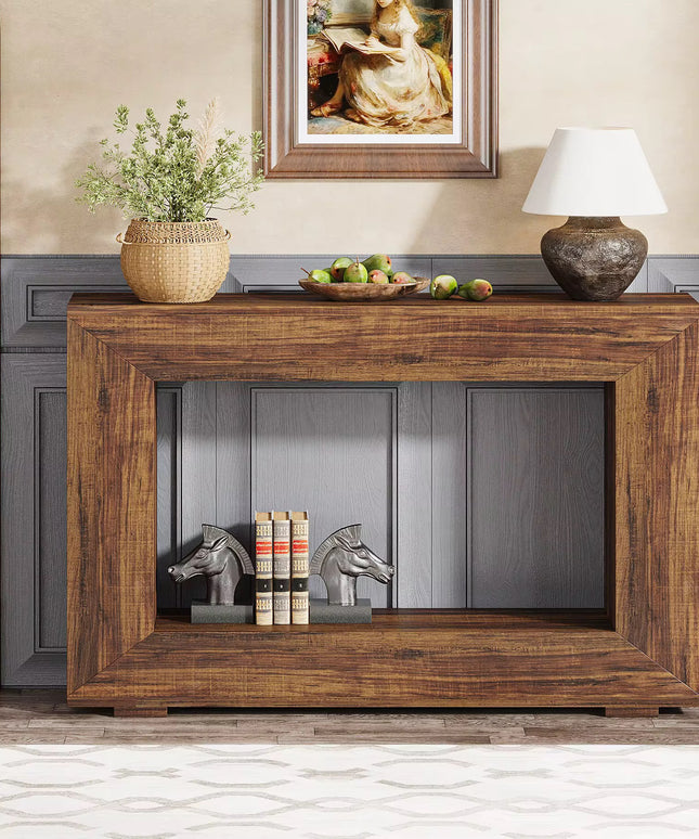 Entrée meubles moderne accent antique rustique rétro bois rectangulaire géométrique couloir console table de 120 cm