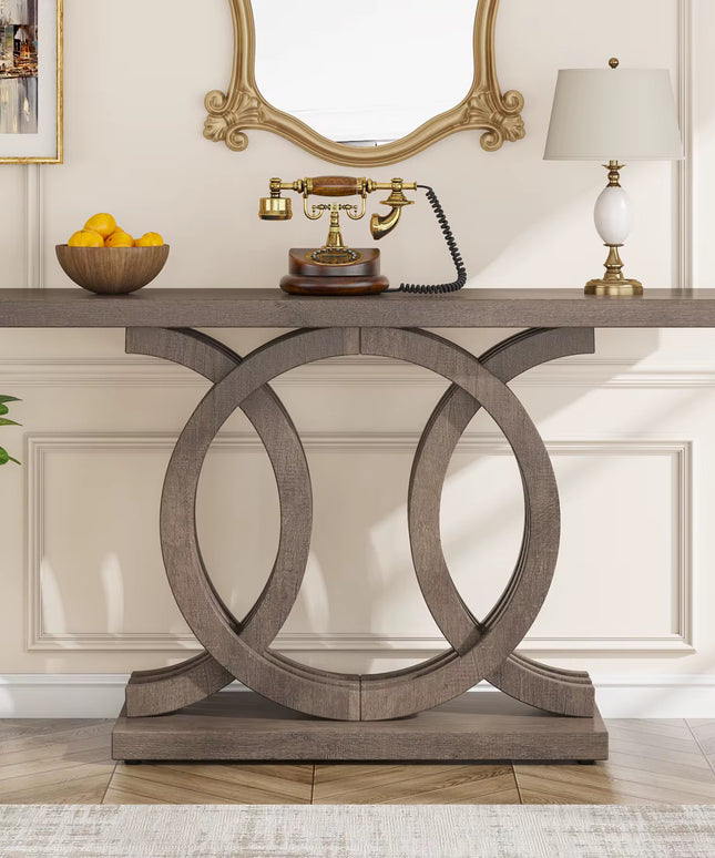 Mobilier d’entrée moderne antique rustique marron rétro bois ferme entrée couloir table console 140 cm avec base géométrique