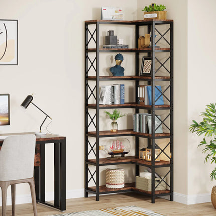 7-Tier Corner Bookshelf – Tall Corner Bookcase Storage Display Rack