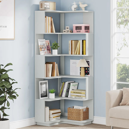 6-Tier Corner Bookshelf – 64.96” Tall Corner Bookcase with Anti-Drop Panel