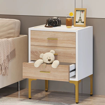 3 Modern bedside table drawers in white gold with 3D gold sheck pattern for the living room, bedroom