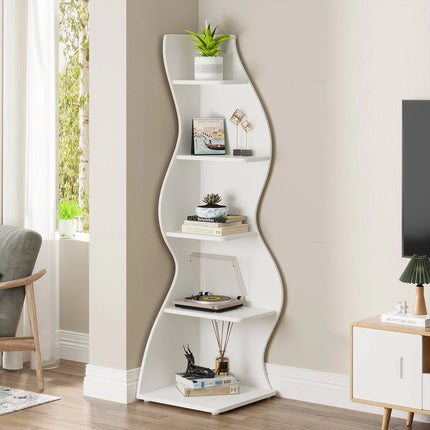 5-Tier Corner Shelf – Modern Wall Corner Bookshelf &amp; Display Bookcase