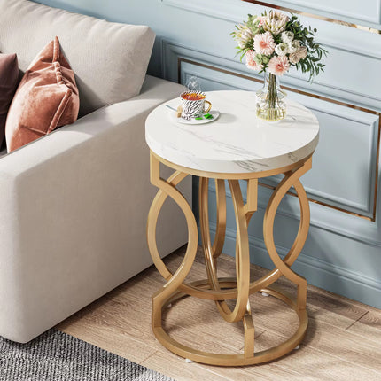 Modern round side table with marble texture