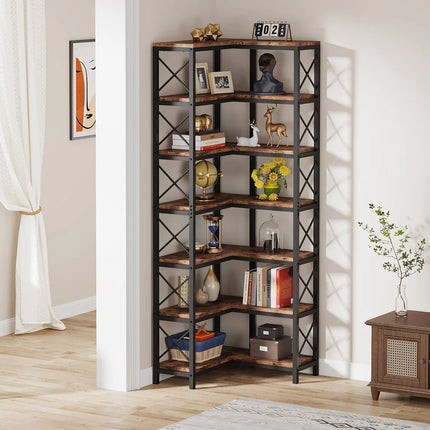 7-Tier Corner Bookshelf – Tall Corner Bookcase Storage Display Rack
