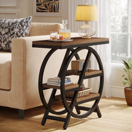 Table d’appoint pour salon, table d’appoint étroite en 3 niveaux avec rangement