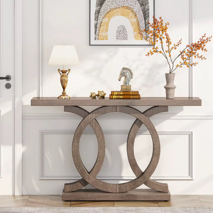Mobilier d’entrée moderne antique rustique marron rétro bois ferme entrée couloir table console 140 cm avec base géométrique