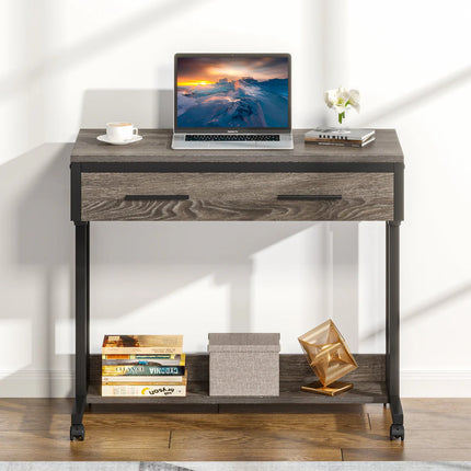 Height Adjustable Desk – Portable Rolling Side Table with Storage Drawers