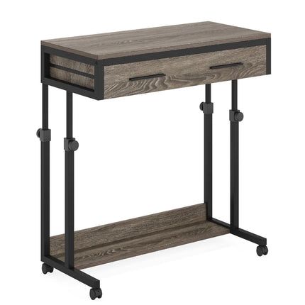 Height Adjustable Desk – Portable Rolling Side Table with Storage Drawers