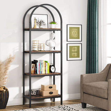 4-Tier Arched Bookshelf – Modern Bookcase Display Rack with Storage Shelves