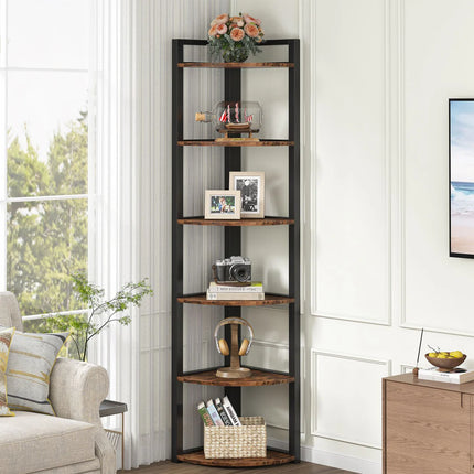 6-Tier Corner Shelf – Small Corner Bookshelf Storage &amp; Display Rack