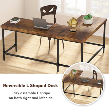 Industrial 67” L-Shaped Computer Desk – Reversible Home Office Table