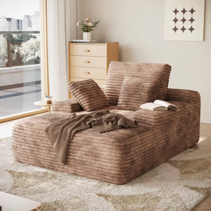 Brown corduroy reclining sofa bed/armchair with vacuum-compressed foam for living room
