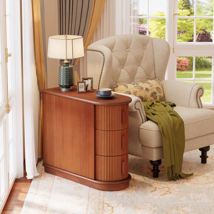 Modern wooden side table with three drawers