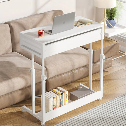 Height Adjustable Desk – Portable Rolling Side Table with Storage Drawers