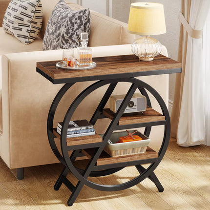 Table d’appoint pour salon, table d’appoint étroite en 3 niveaux avec rangement