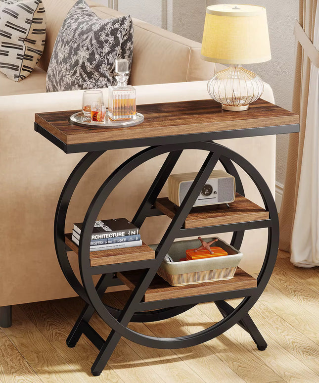 Table d’appoint pour salon, table d’appoint étroite en 3 niveaux avec rangement