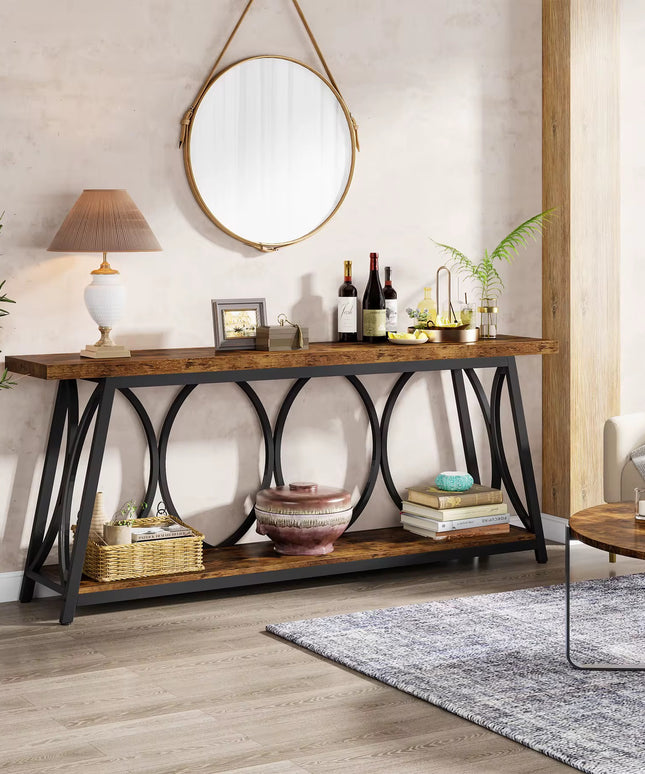 Table console d’entrée à 2 niveaux , table de canapé derrière le canapé avec étagères de rangement