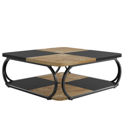 Modern Square Coffee Table, 39” Living Room Center Table with Storage Shelves