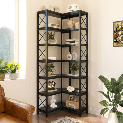 7-Tier Corner Bookshelf – Tall Corner Bookcase Storage Display Rack