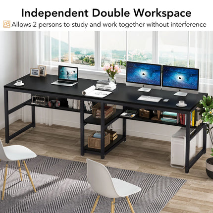 78.7” Double Computer Desk – Two Person Workstation with Storage Shelves