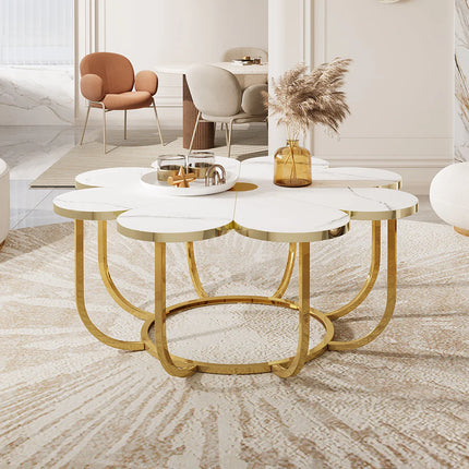 Flower Design Coffee Table, Modern Faux Marble Centerpiece Table for Home