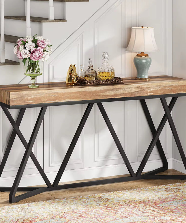 Table console design moderne 55 pouces avec base en métal unique pour derrière le foyer du canapé ou l’utilisation d’accent industriel