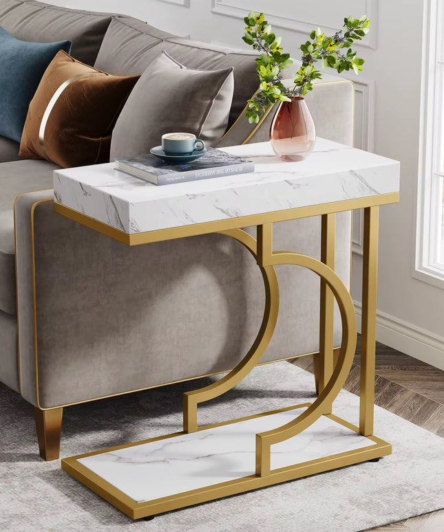 Table de chevet moderne petite table d’appoint pour canapé avec cadre en métal