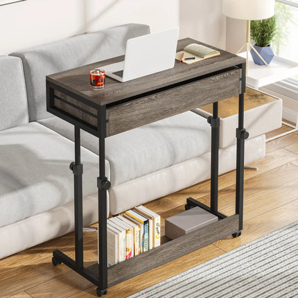 Height Adjustable Desk – Portable Rolling Side Table with Storage Drawers