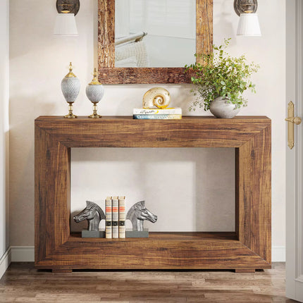 Entrée meubles moderne accent antique rustique rétro bois rectangulaire géométrique couloir console table de 120 cm