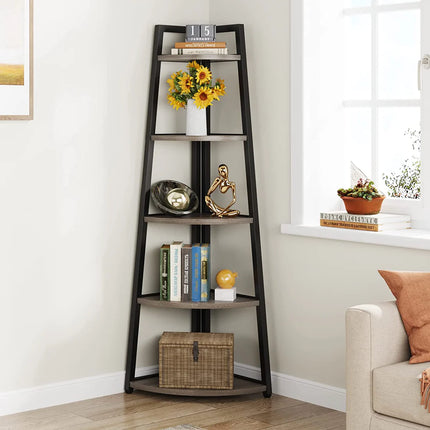 5-Tier Corner Shelf – 70” Tall Ladder Bookshelf for Living Room or Office