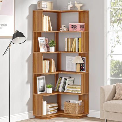 6-Tier Corner Bookshelf – 64.96” Tall Corner Bookcase with Anti-Drop Panel