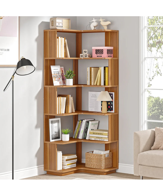 6-Tier Corner Bookshelf – 64.96” Tall Corner Bookcase with Anti-Drop Panel