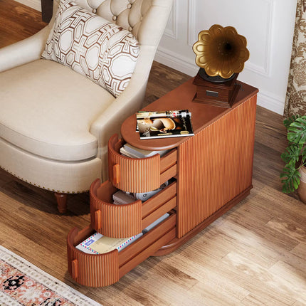 Modern wooden side table with three drawers
