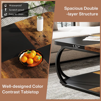 Modern Square Coffee Table, 39” Living Room Center Table with Storage Shelves